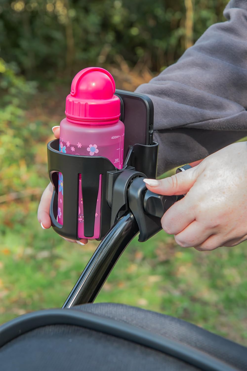 Buggy And Pushchair Universal Cup & Phone Holder Adjustable Bottle Organiser for Stroller, Drink and Coffee Cup Holder