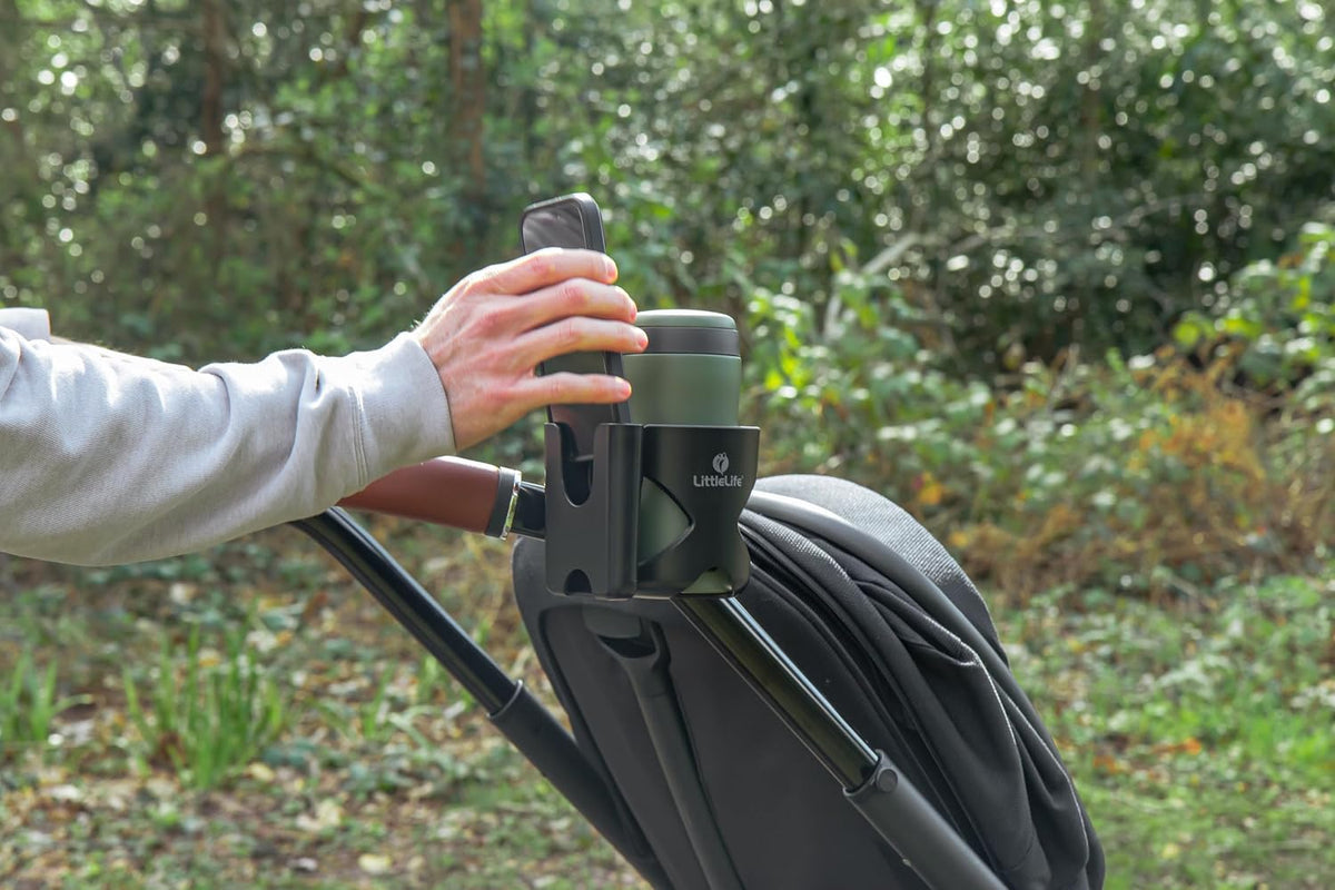 Buggy And Pushchair Universal Cup & Phone Holder Adjustable Bottle Organiser for Stroller, Drink and Coffee Cup Holder