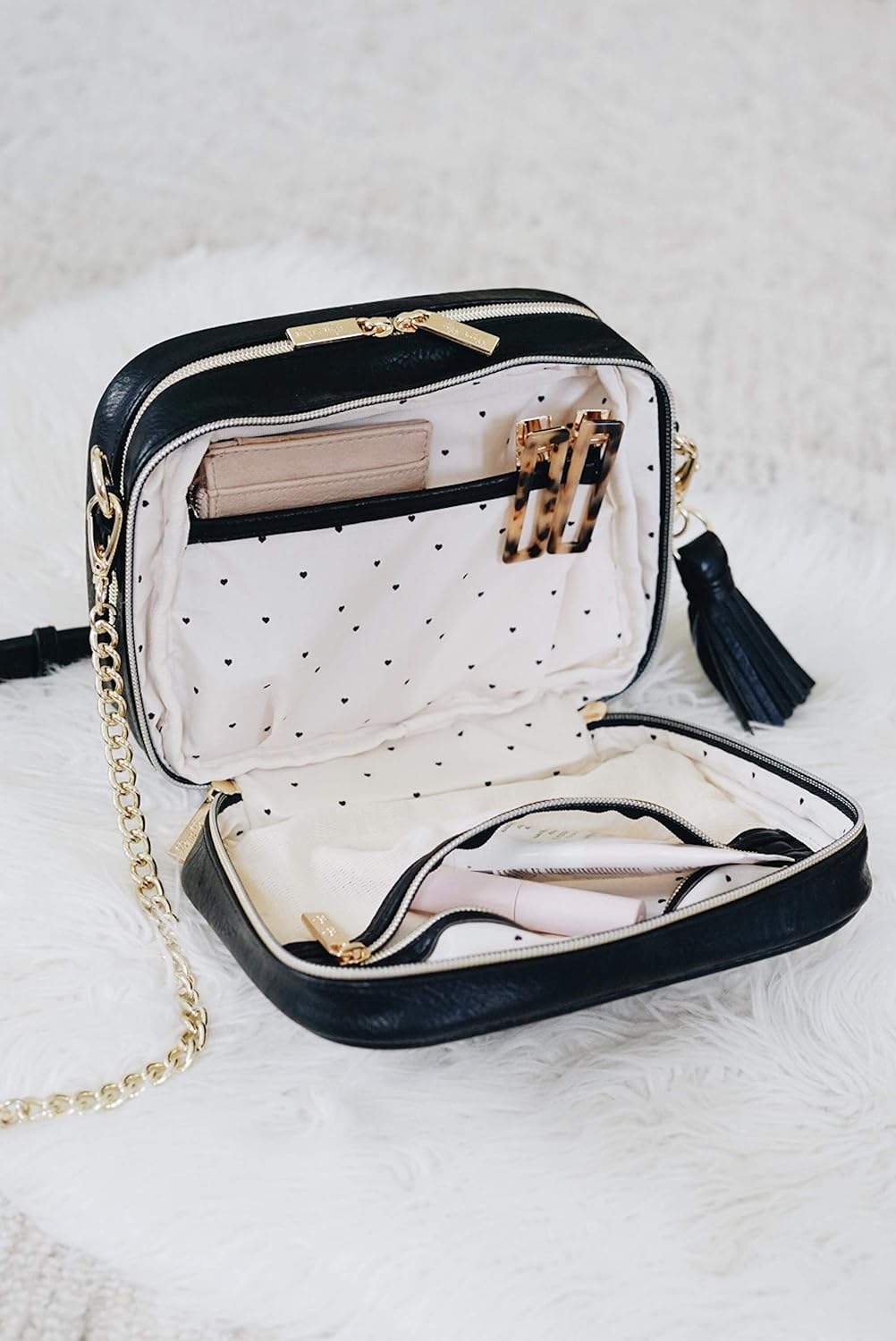 Chelsea + Cole for Crossbody Diaper Bag - Includes 6 Pockets, Changing Pad & Tassel – Black with Sweetheart Print