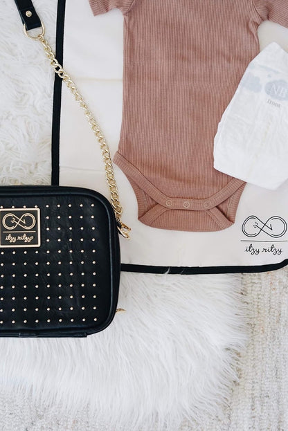 Chelsea + Cole for Crossbody Diaper Bag - Includes 6 Pockets, Changing Pad & Tassel – Black with Sweetheart Print
