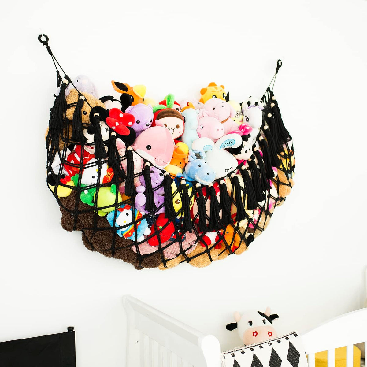 Stuffed Animal Net or Hammock XL for Flat Wall Mounted Handmade Macrame Toy Display Hanging Plush Toy Net for Stuff Animal Storage(Cream)