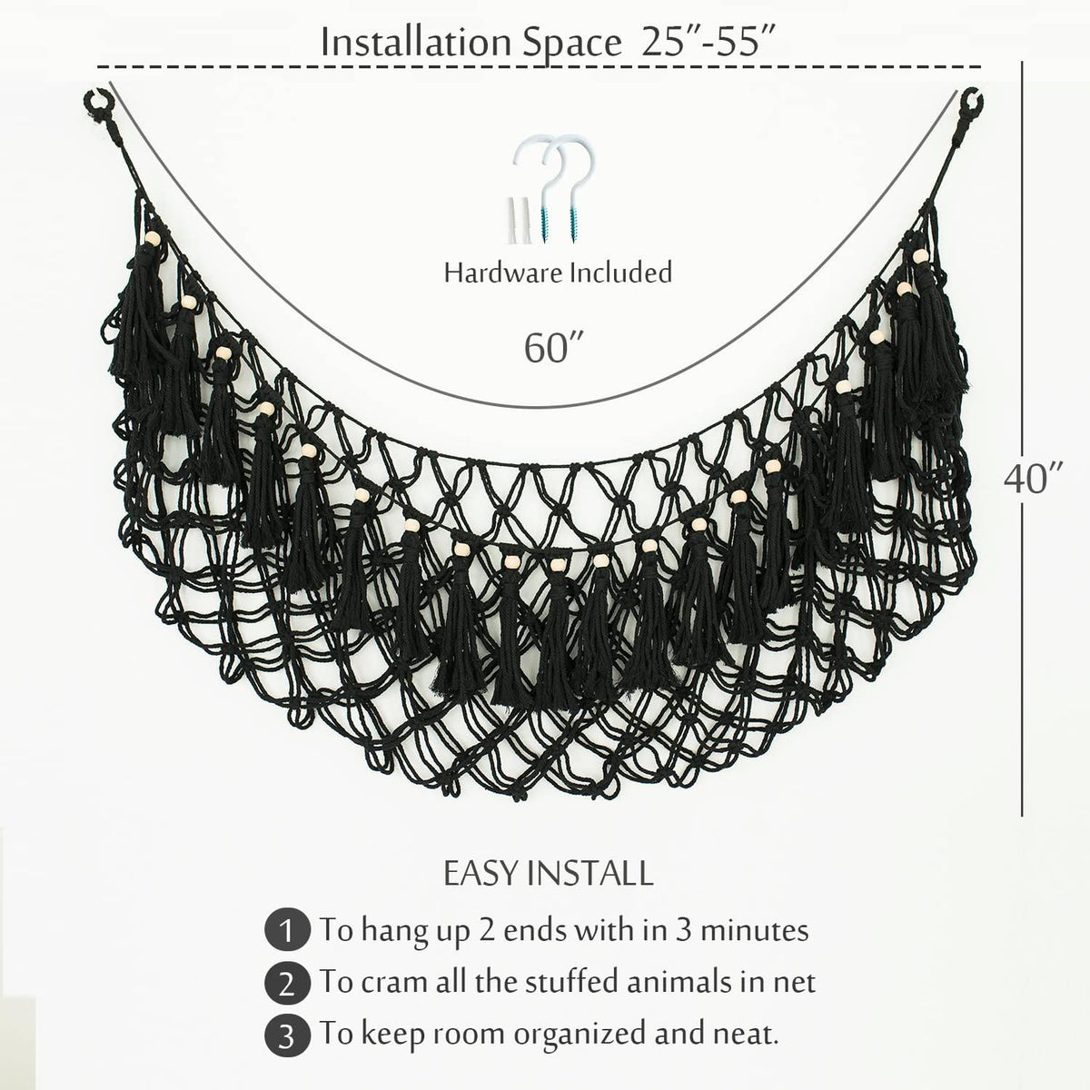 Stuffed Animal Net or Hammock XL for Flat Wall Mounted Handmade Macrame Toy Display Hanging Plush Toy Net for Stuff Animal Storage(Cream)