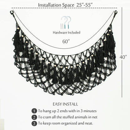 Stuffed Animal Net or Hammock XL for Flat Wall Mounted Handmade Macrame Toy Display Hanging Plush Toy Net for Stuff Animal Storage(Cream)