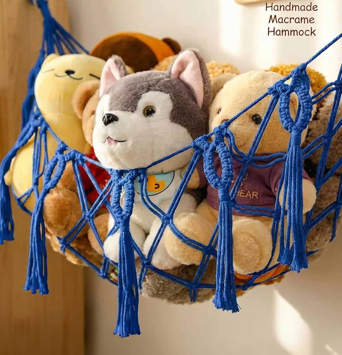 Stuffed Animal Net or Hammock XL for Flat Wall Mounted Handmade Macrame Toy Display Hanging Plush Toy Net for Stuff Animal Storage(Cream)