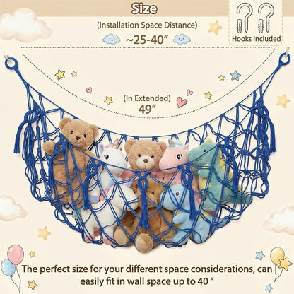 Stuffed Animal Net or Hammock XL for Flat Wall Mounted Handmade Macrame Toy Display Hanging Plush Toy Net for Stuff Animal Storage(Cream)