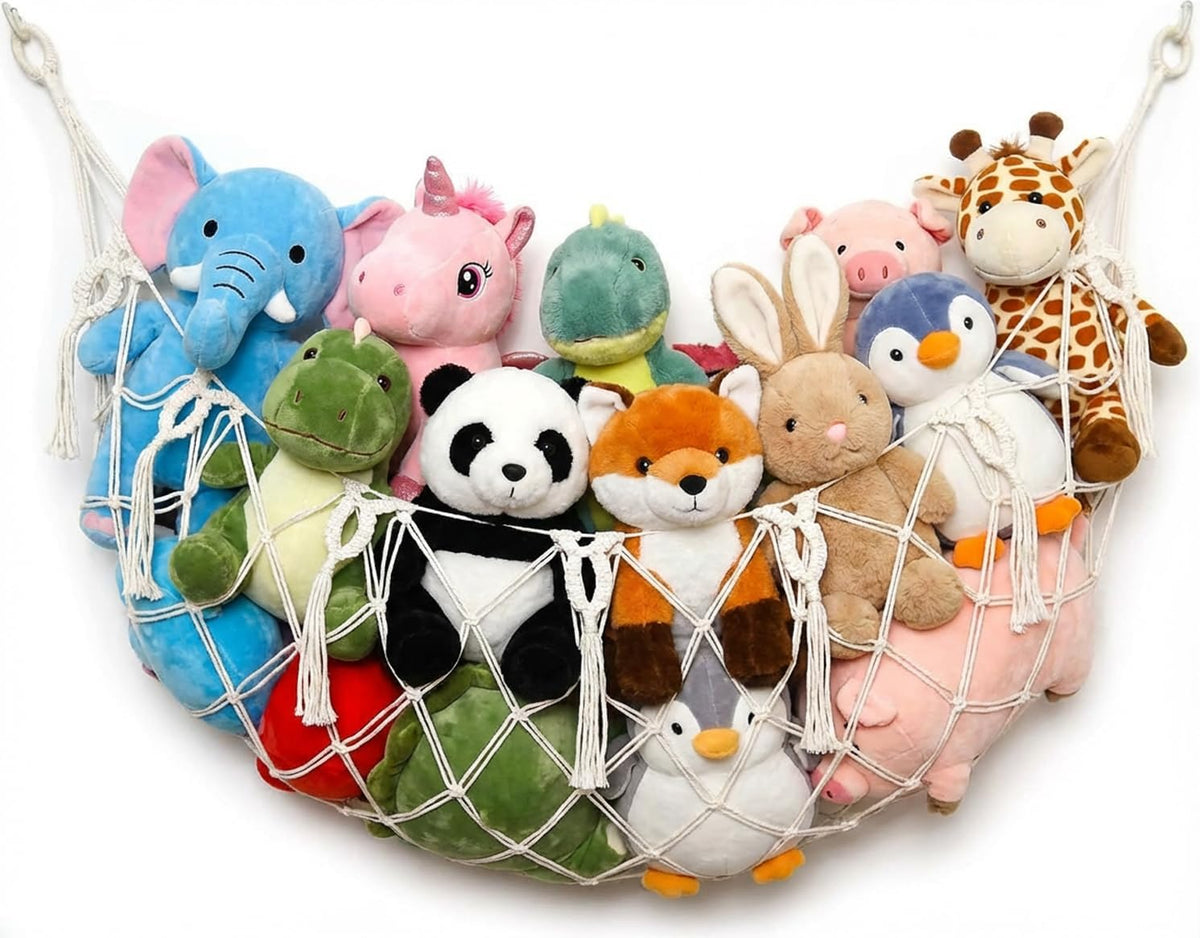 Stuffed Animal Net or Hammock XL for Flat Wall Mounted Handmade Macrame Toy Display Hanging Plush Toy Net for Stuff Animal Storage(Cream)