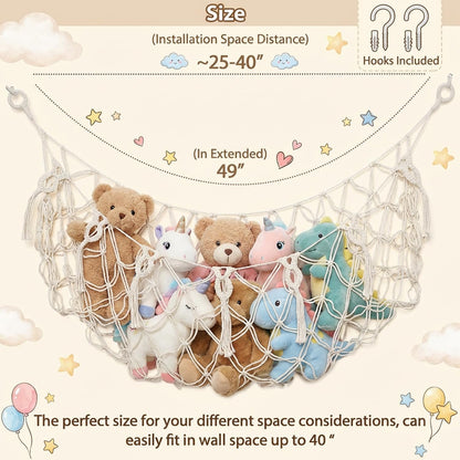 Stuffed Animal Net or Hammock XL for Flat Wall Mounted Handmade Macrame Toy Display Hanging Plush Toy Net for Stuff Animal Storage(Cream)