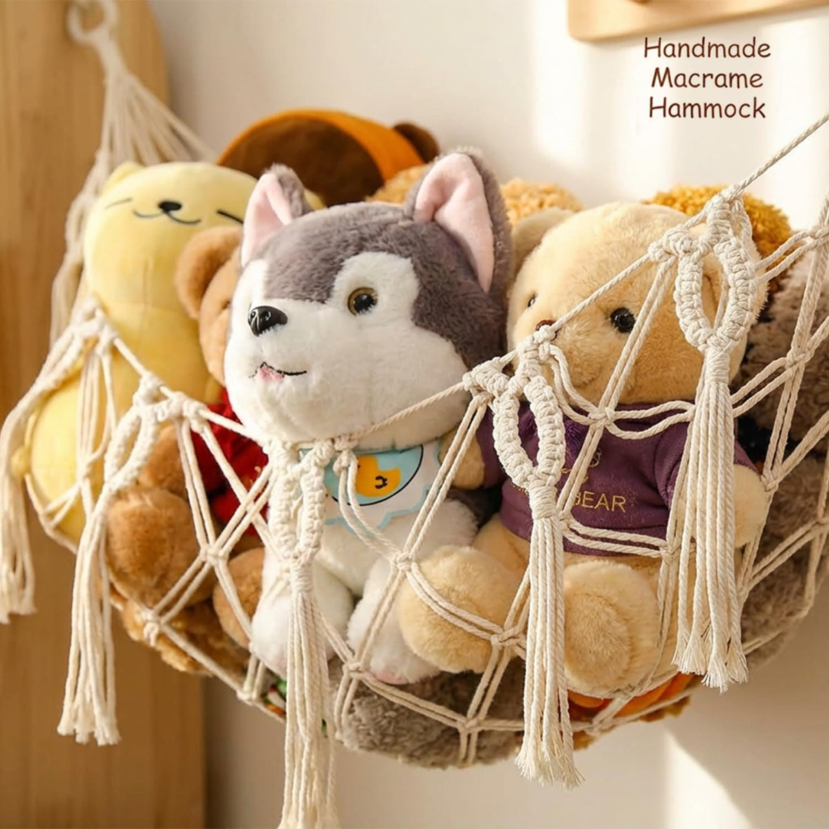 Stuffed Animal Net or Hammock XL for Flat Wall Mounted Handmade Macrame Toy Display Hanging Plush Toy Net for Stuff Animal Storage(Cream)