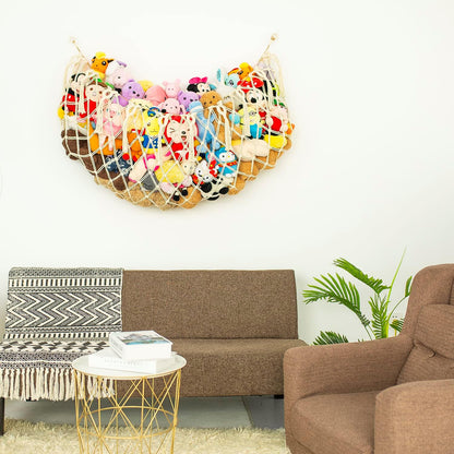 Stuffed Animal Net or Hammock XL for Flat Wall Mounted Handmade Macrame Toy Display Hanging Plush Toy Net for Stuff Animal Storage(Cream)
