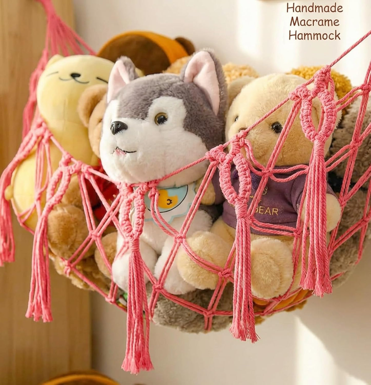 Stuffed Animal Net or Hammock XL for Flat Wall Mounted Handmade Macrame Toy Display Hanging Plush Toy Net for Stuff Animal Storage(Cream)