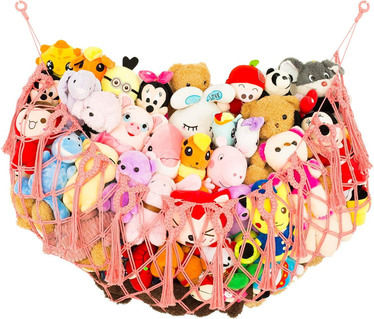 Stuffed Animal Net or Hammock XL for Flat Wall Mounted Handmade Macrame Toy Display Hanging Plush Toy Net for Stuff Animal Storage(Cream)
