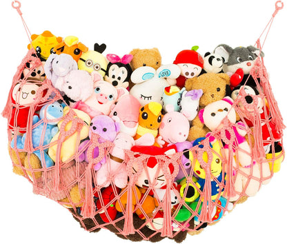 Stuffed Animal Net or Hammock XL for Flat Wall Mounted Handmade Macrame Toy Display Hanging Plush Toy Net for Stuff Animal Storage(Cream)