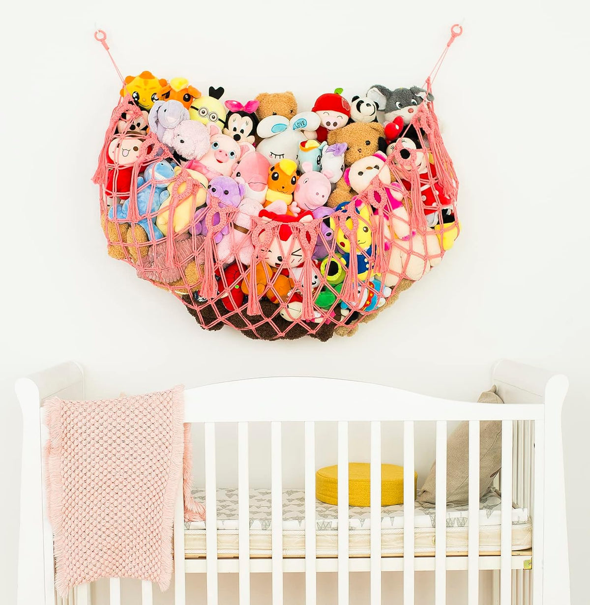 Stuffed Animal Net or Hammock XL for Flat Wall Mounted Handmade Macrame Toy Display Hanging Plush Toy Net for Stuff Animal Storage(Cream)