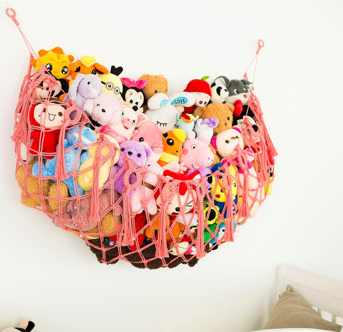 Stuffed Animal Net or Hammock XL for Flat Wall Mounted Handmade Macrame Toy Display Hanging Plush Toy Net for Stuff Animal Storage(Cream)