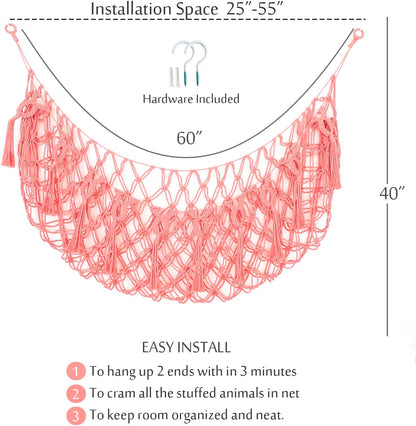 Stuffed Animal Net or Hammock XL for Flat Wall Mounted Handmade Macrame Toy Display Hanging Plush Toy Net for Stuff Animal Storage(Cream)