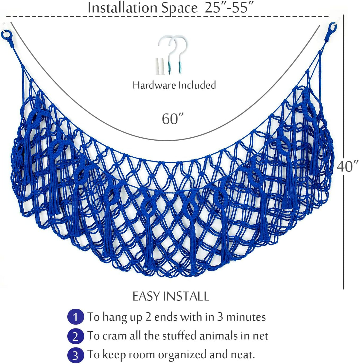 Stuffed Animal Net or Hammock XL for Flat Wall Mounted Handmade Macrame Toy Display Hanging Plush Toy Net for Stuff Animal Storage(Cream)