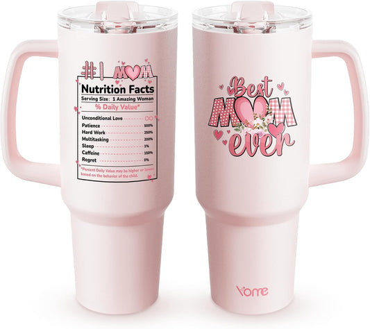 YOME 40oz Bow Cherry Tumbler Handle and Flip Straw | Stainless Steel Insulated Cute Water Bottle | Keeps Drinks Cold | Dishwasher Safe | Cupholder Friendly | Gift Gym Travel Yoga - Colors A