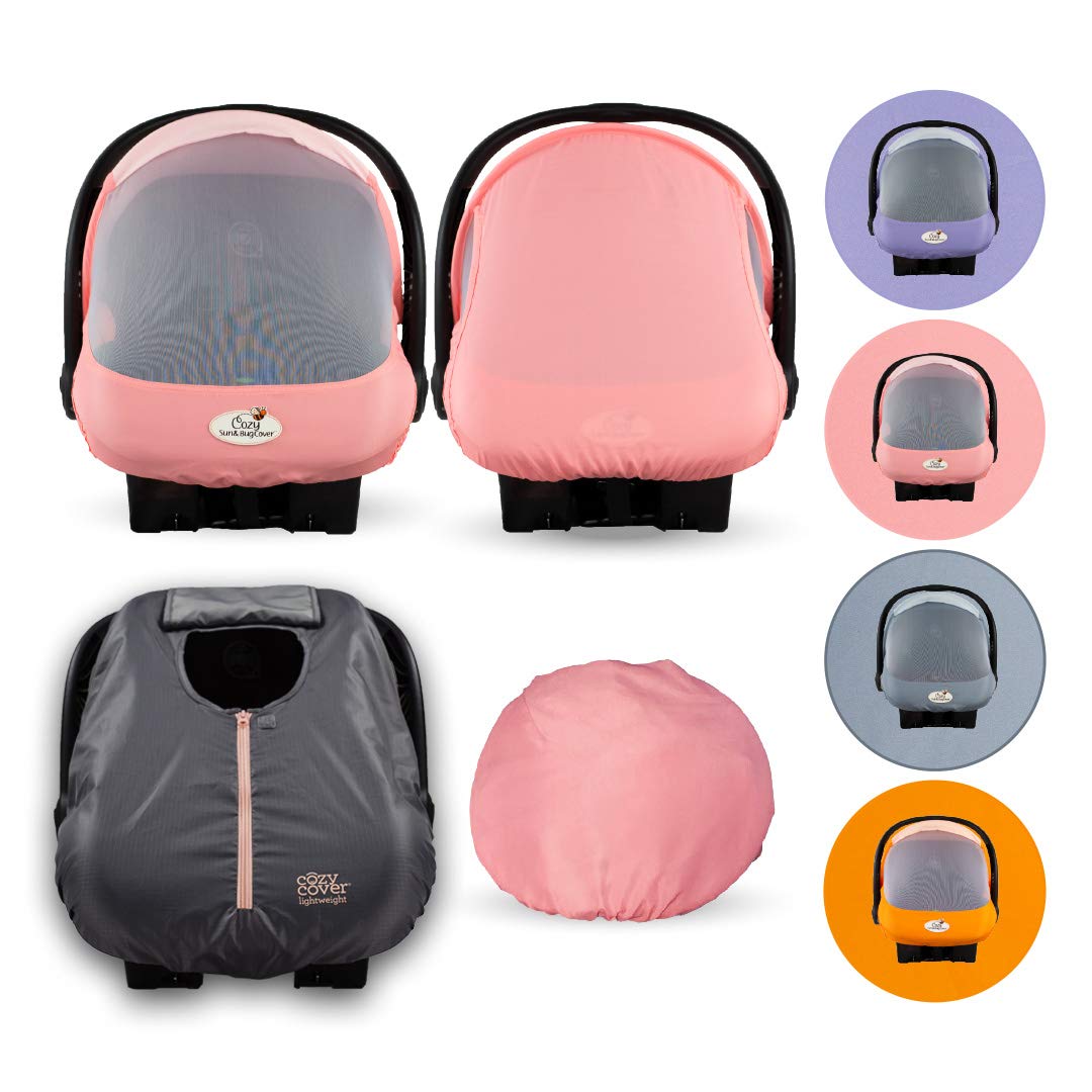 CozyBaby Combo Pack with Mesh Sun and Bug Cover and Lightweight Spring or Summer with Elasticized Edge, Pink Grapefruit