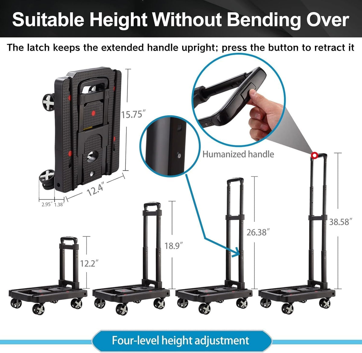 Foldable Hand Truck, Lightweight Luggage Cart for Airport Car Seat
