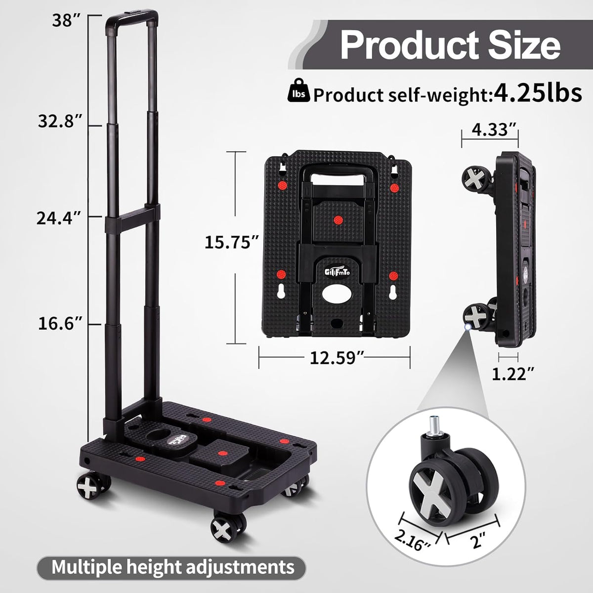 Foldable Hand Truck, Lightweight Luggage Cart for Airport Car Seat