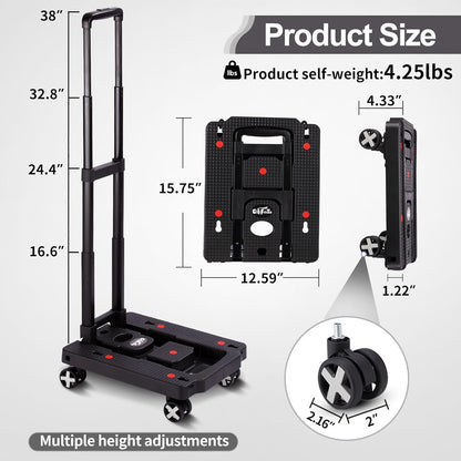 Foldable Hand Truck, Lightweight Luggage Cart for Airport Car Seat