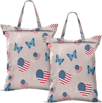 Patriotic Butterfly Waterproof Travel Laundry Bag Reusable 2pk