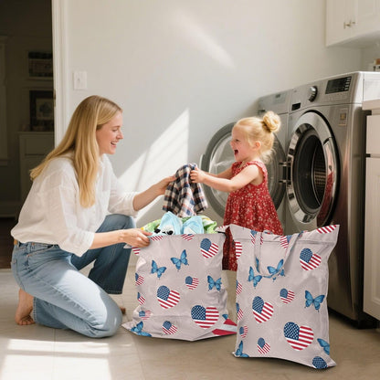 Patriotic Butterfly Waterproof Travel Laundry Bag Reusable 2pk