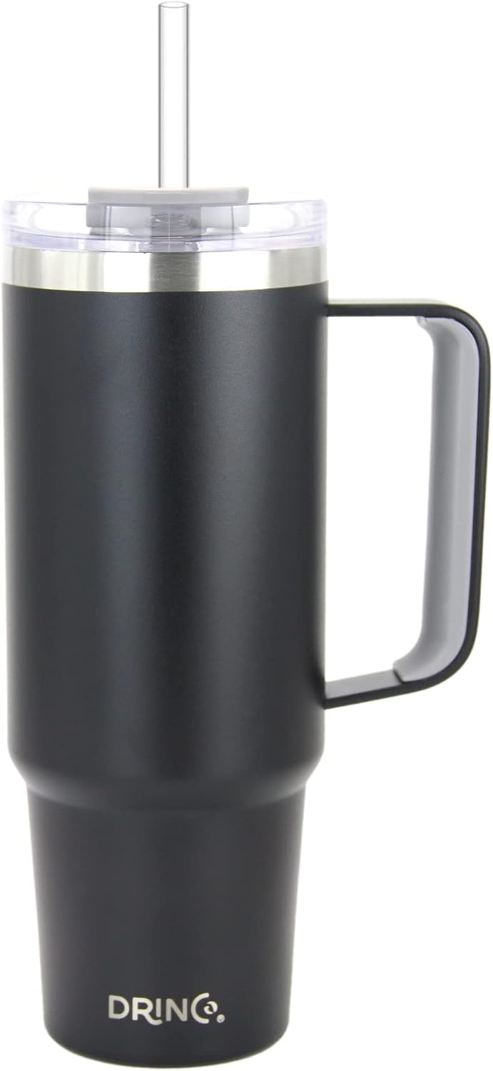 40oz 30 oz Tumbler with Handle, Straw Lid, Insulated Stainless Steel Travel Mug Water Bottle Ice Coffee Cup For Cold and Hot, BigSur (30oz Oatmilk)