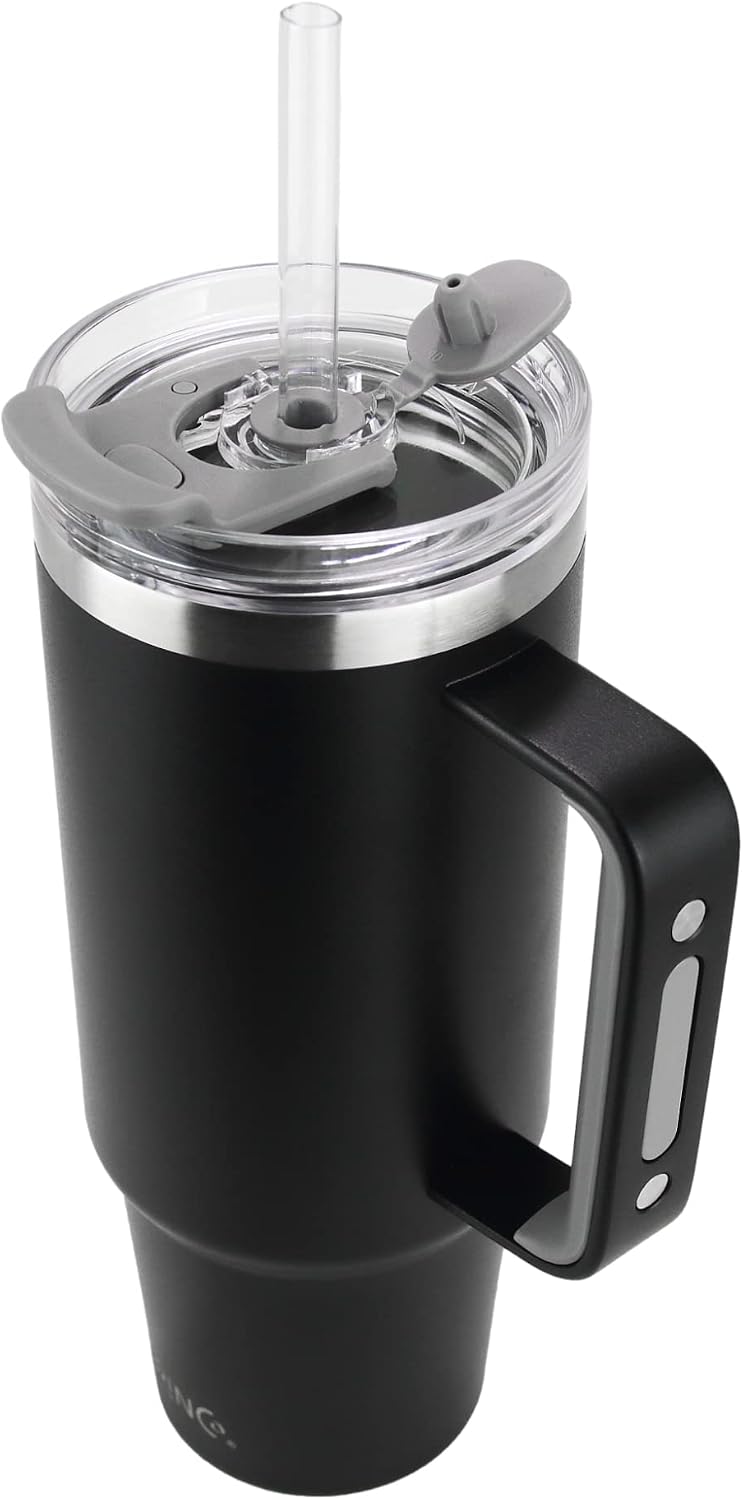 40oz 30 oz Tumbler with Handle, Straw Lid, Insulated Stainless Steel Travel Mug Water Bottle Ice Coffee Cup For Cold and Hot, BigSur (30oz Oatmilk)