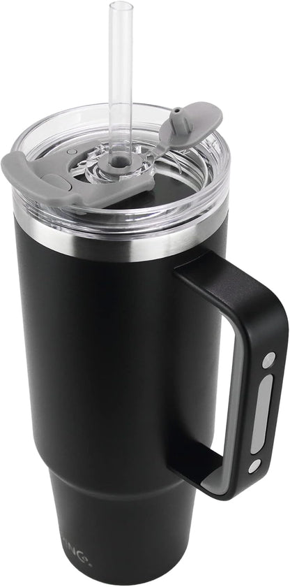 40oz 30 oz Tumbler with Handle, Straw Lid, Insulated Stainless Steel Travel Mug Water Bottle Ice Coffee Cup For Cold and Hot, BigSur (30oz Oatmilk)