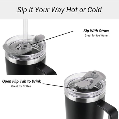 40oz 30 oz Tumbler with Handle, Straw Lid, Insulated Stainless Steel Travel Mug Water Bottle Ice Coffee Cup For Cold and Hot, BigSur (30oz Oatmilk)