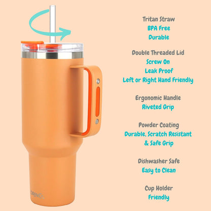 40oz 30 oz Tumbler with Handle, Straw Lid, Insulated Stainless Steel Travel Mug Water Bottle Ice Coffee Cup For Cold and Hot, BigSur (30oz Oatmilk)