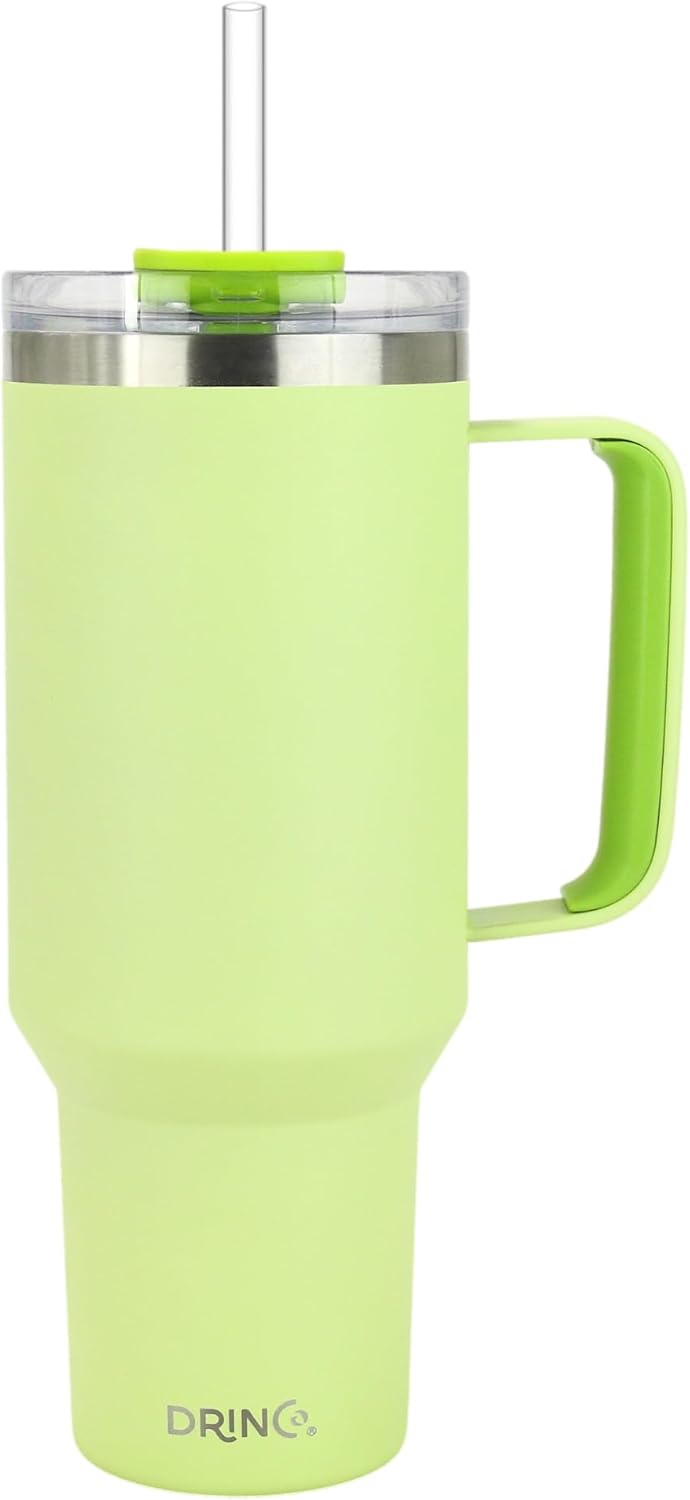 40oz 30 oz Tumbler with Handle, Straw Lid, Insulated Stainless Steel Travel Mug Water Bottle Ice Coffee Cup For Cold and Hot, BigSur (30oz Oatmilk)