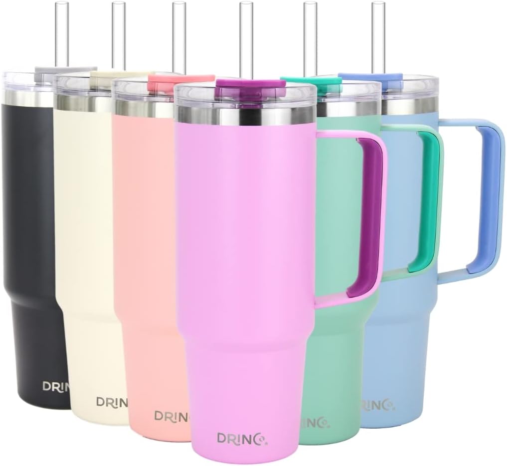 40oz 30 oz Tumbler with Handle, Straw Lid, Insulated Stainless Steel Travel Mug Water Bottle Ice Coffee Cup For Cold and Hot, BigSur (30oz Oatmilk)