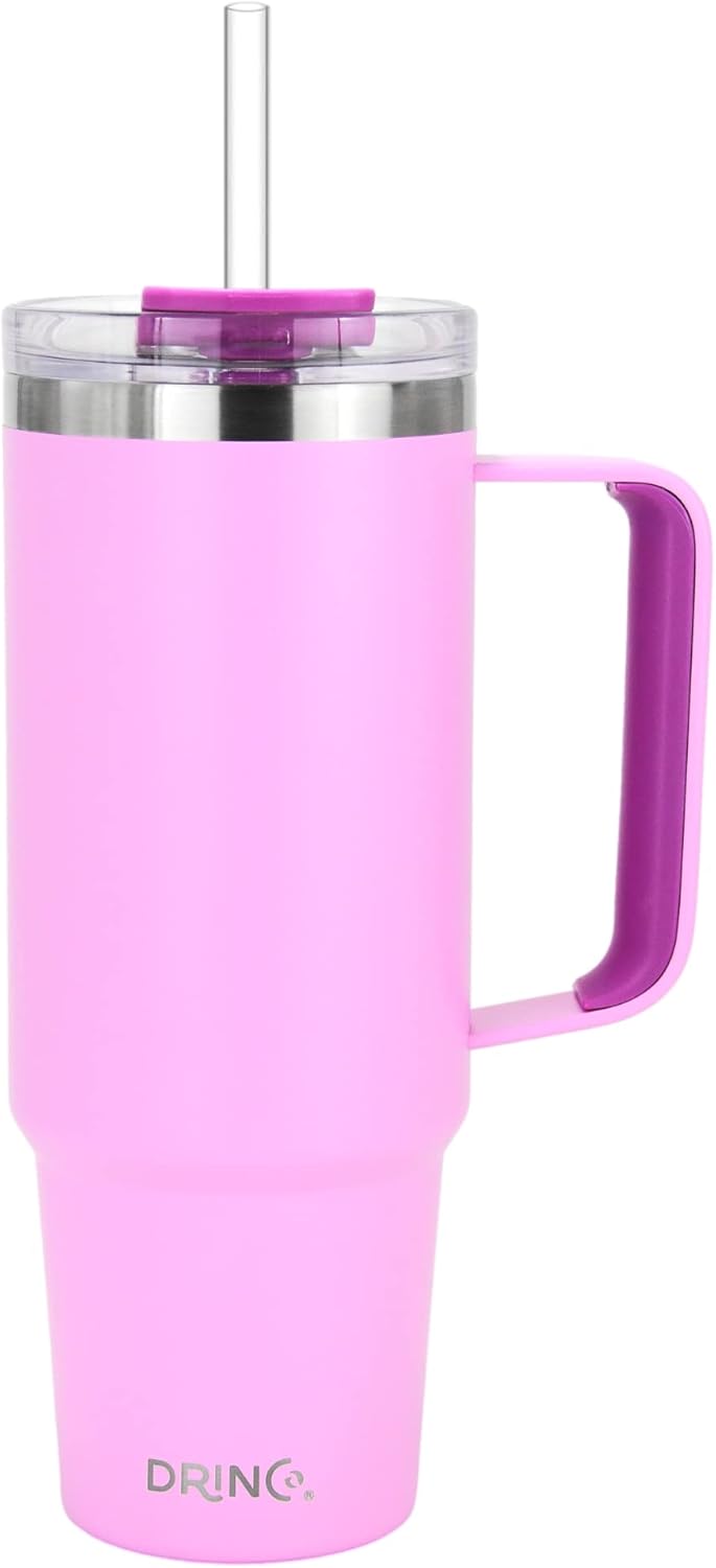 40oz 30 oz Tumbler with Handle, Straw Lid, Insulated Stainless Steel Travel Mug Water Bottle Ice Coffee Cup For Cold and Hot, BigSur (30oz Oatmilk)