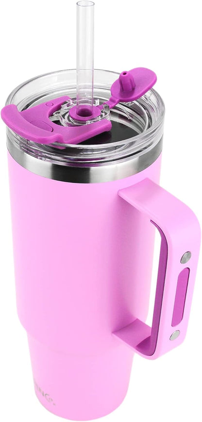 40oz 30 oz Tumbler with Handle, Straw Lid, Insulated Stainless Steel Travel Mug Water Bottle Ice Coffee Cup For Cold and Hot, BigSur (30oz Oatmilk)