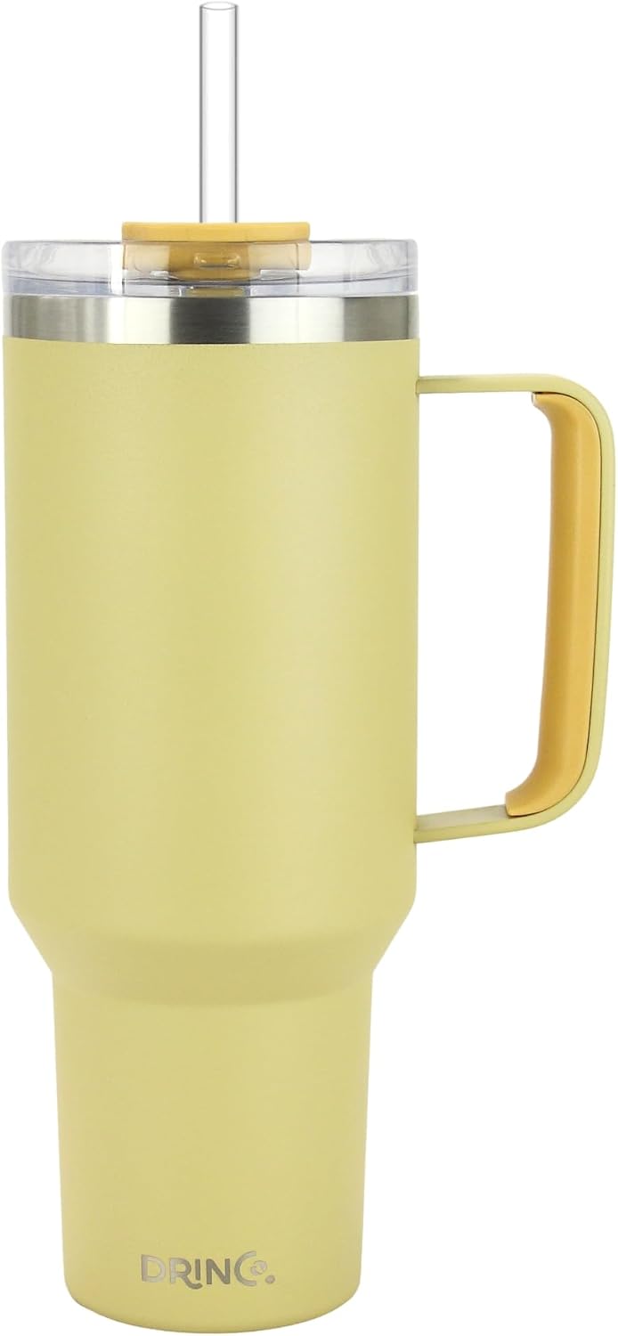 40oz 30 oz Tumbler with Handle, Straw Lid, Insulated Stainless Steel Travel Mug Water Bottle Ice Coffee Cup For Cold and Hot, BigSur (30oz Oatmilk)