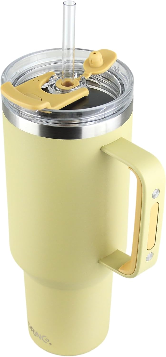40oz 30 oz Tumbler with Handle, Straw Lid, Insulated Stainless Steel Travel Mug Water Bottle Ice Coffee Cup For Cold and Hot, BigSur (30oz Oatmilk)