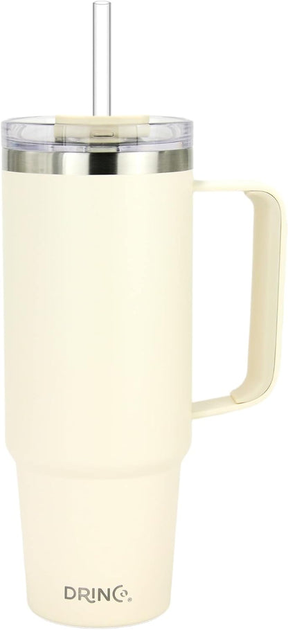 40oz 30 oz Tumbler with Handle, Straw Lid, Insulated Stainless Steel Travel Mug Water Bottle Ice Coffee Cup For Cold and Hot, BigSur (30oz Oatmilk)
