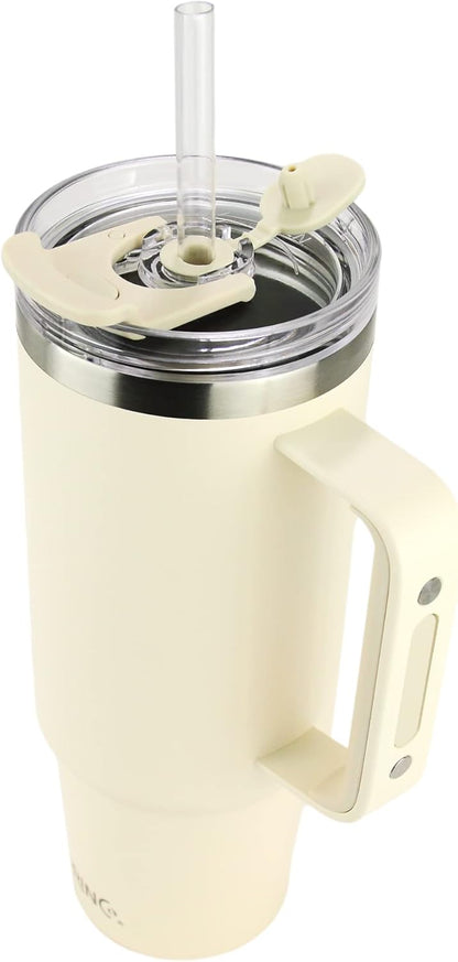 40oz 30 oz Tumbler with Handle, Straw Lid, Insulated Stainless Steel Travel Mug Water Bottle Ice Coffee Cup For Cold and Hot, BigSur (30oz Oatmilk)