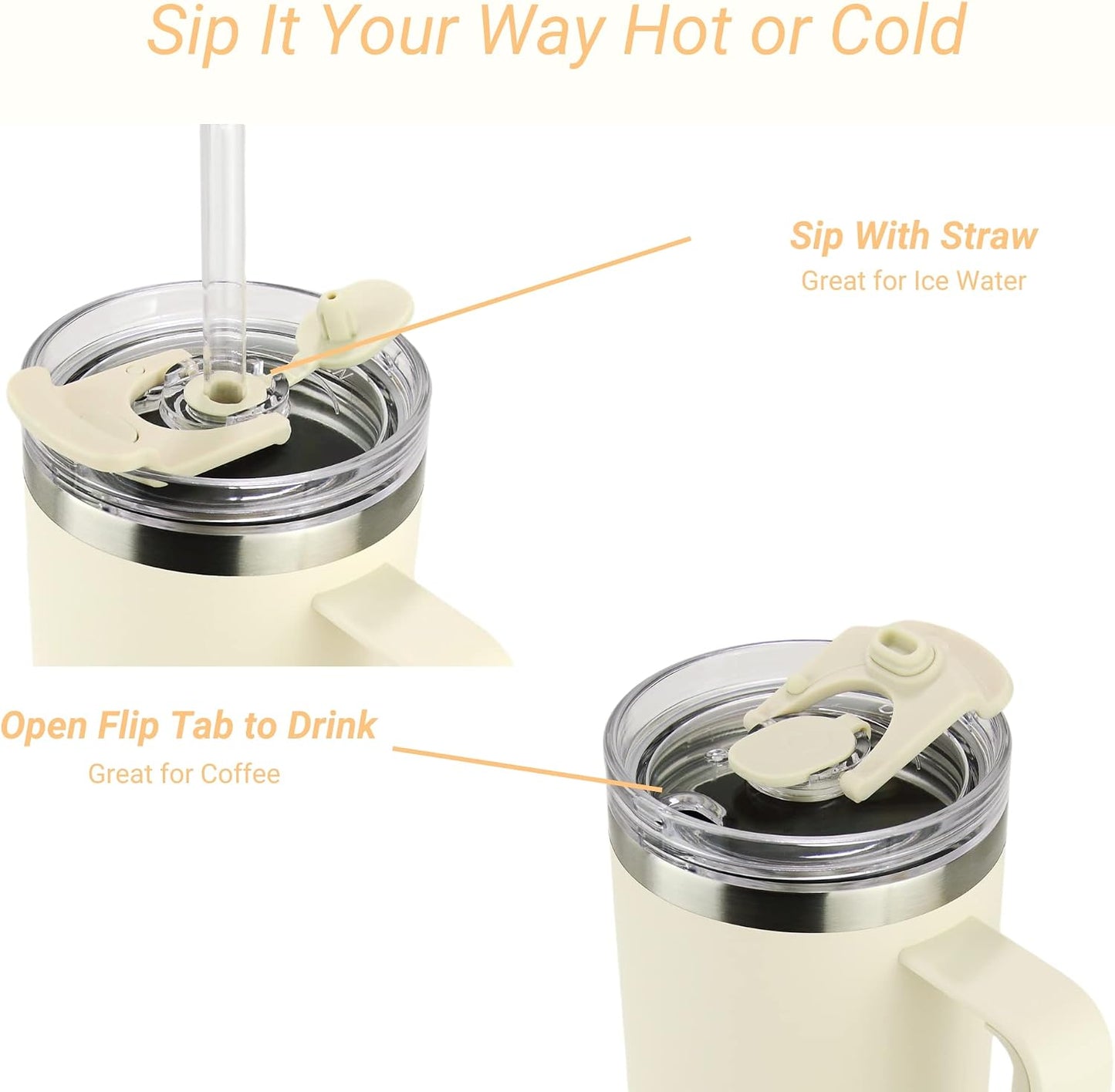 40oz 30 oz Tumbler with Handle, Straw Lid, Insulated Stainless Steel Travel Mug Water Bottle Ice Coffee Cup For Cold and Hot, BigSur (30oz Oatmilk)