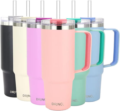 40oz 30 oz Tumbler with Handle, Straw Lid, Insulated Stainless Steel Travel Mug Water Bottle Ice Coffee Cup For Cold and Hot, BigSur (30oz Oatmilk)