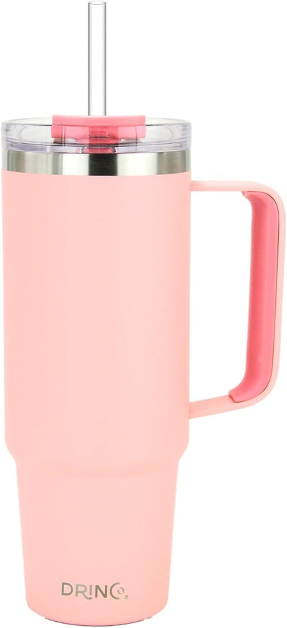 40oz 30 oz Tumbler with Handle, Straw Lid, Insulated Stainless Steel Travel Mug Water Bottle Ice Coffee Cup For Cold and Hot, BigSur (30oz Oatmilk)