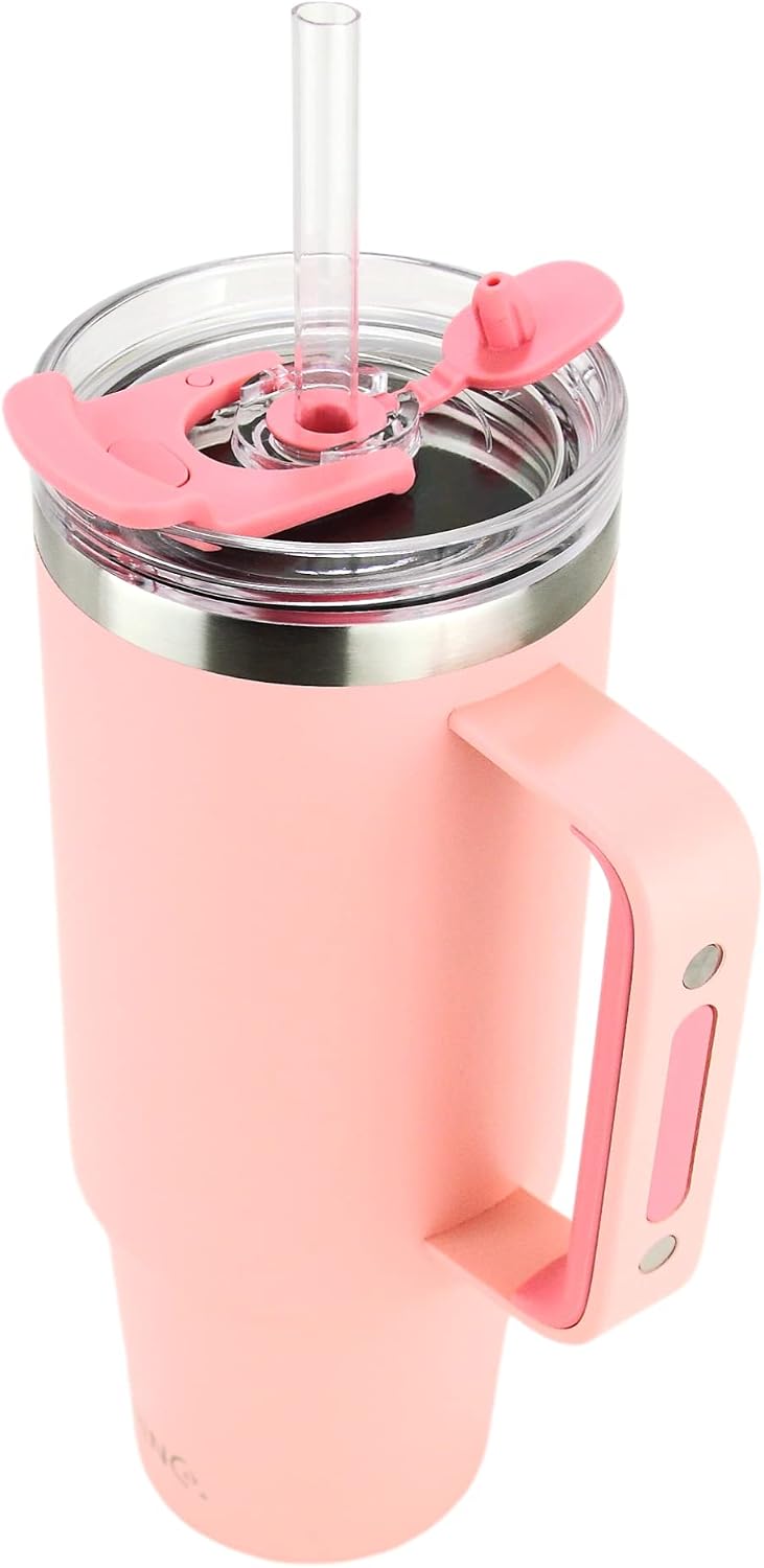 40oz 30 oz Tumbler with Handle, Straw Lid, Insulated Stainless Steel Travel Mug Water Bottle Ice Coffee Cup For Cold and Hot, BigSur (30oz Oatmilk)