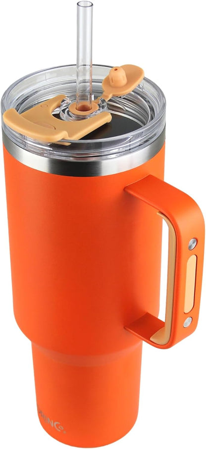 40oz 30 oz Tumbler with Handle, Straw Lid, Insulated Stainless Steel Travel Mug Water Bottle Ice Coffee Cup For Cold and Hot, BigSur (30oz Oatmilk)