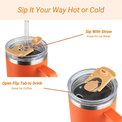 40oz 30 oz Tumbler with Handle, Straw Lid, Insulated Stainless Steel Travel Mug Water Bottle Ice Coffee Cup For Cold and Hot, BigSur (30oz Oatmilk)