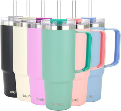 40oz 30 oz Tumbler with Handle, Straw Lid, Insulated Stainless Steel Travel Mug Water Bottle Ice Coffee Cup For Cold and Hot, BigSur (30oz Oatmilk)