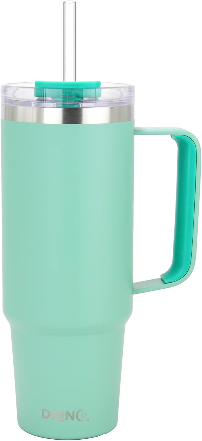 40oz 30 oz Tumbler with Handle, Straw Lid, Insulated Stainless Steel Travel Mug Water Bottle Ice Coffee Cup For Cold and Hot, BigSur (30oz Oatmilk)