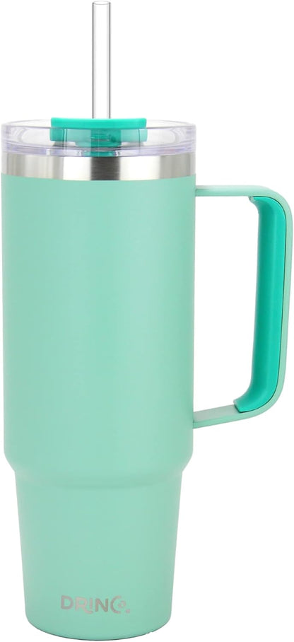 40oz 30 oz Tumbler with Handle, Straw Lid, Insulated Stainless Steel Travel Mug Water Bottle Ice Coffee Cup For Cold and Hot, BigSur (30oz Oatmilk)