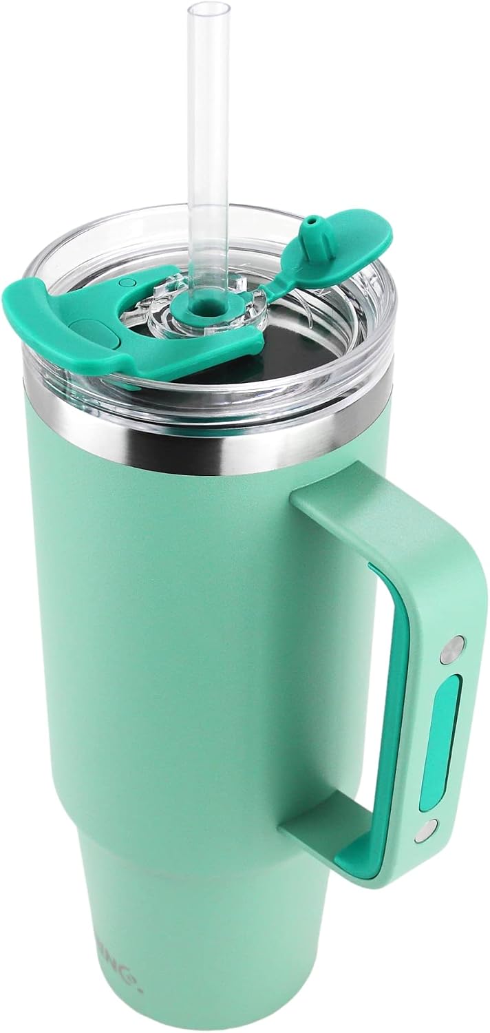 40oz 30 oz Tumbler with Handle, Straw Lid, Insulated Stainless Steel Travel Mug Water Bottle Ice Coffee Cup For Cold and Hot, BigSur (30oz Oatmilk)